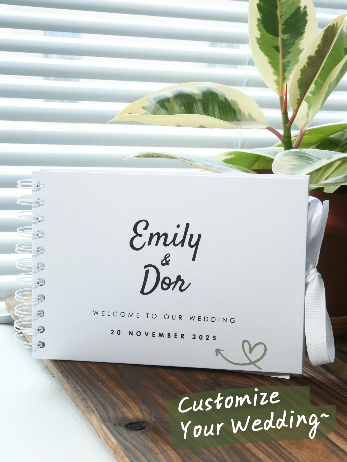 Livre d'or personnalisé avec nœud pour mariage, noms et dates personnalisés, livre d'or de mariage