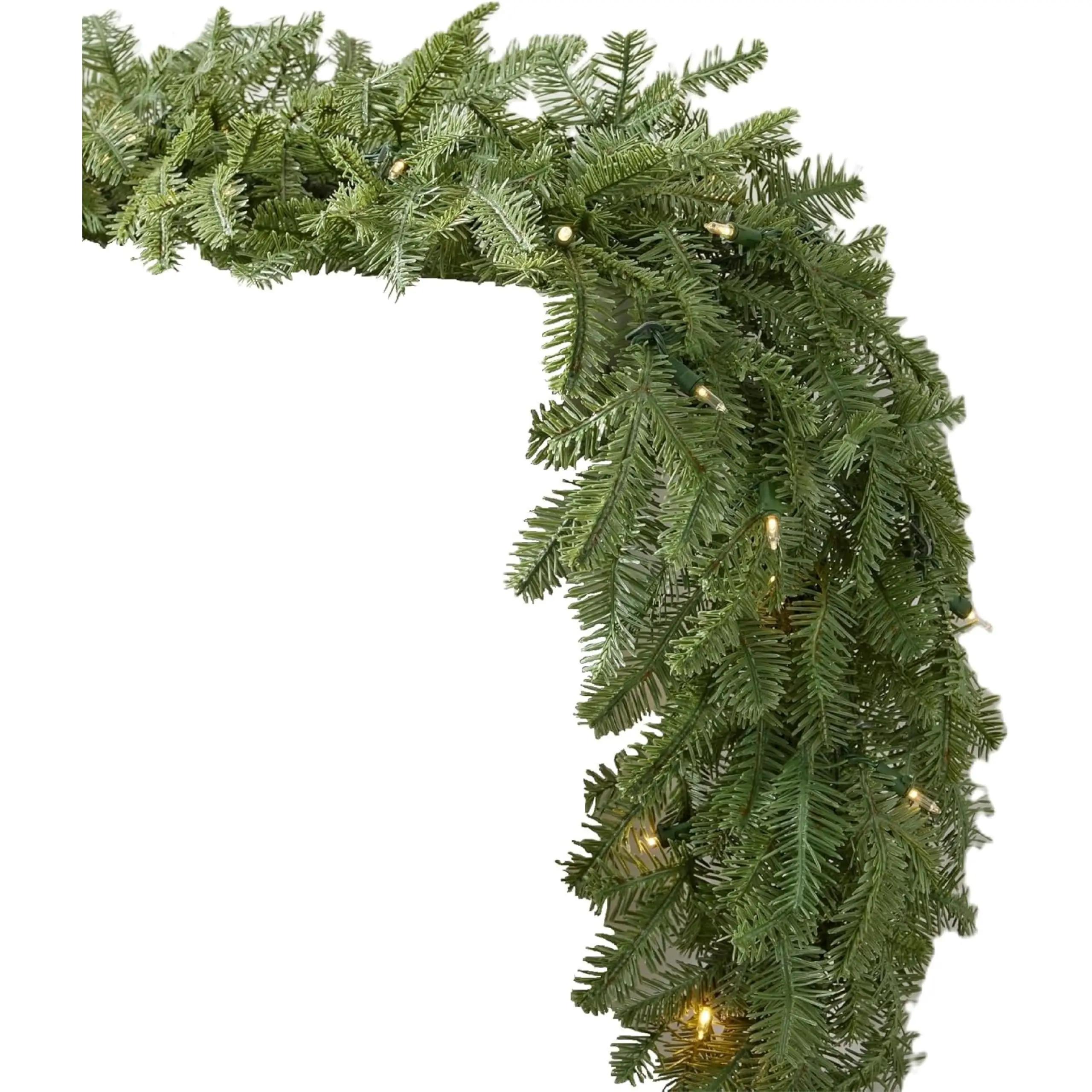BH Balsam Fir Christmas Garland - Premium True Needle Greenery Garland with Battery-Operated LED Clear Lights for