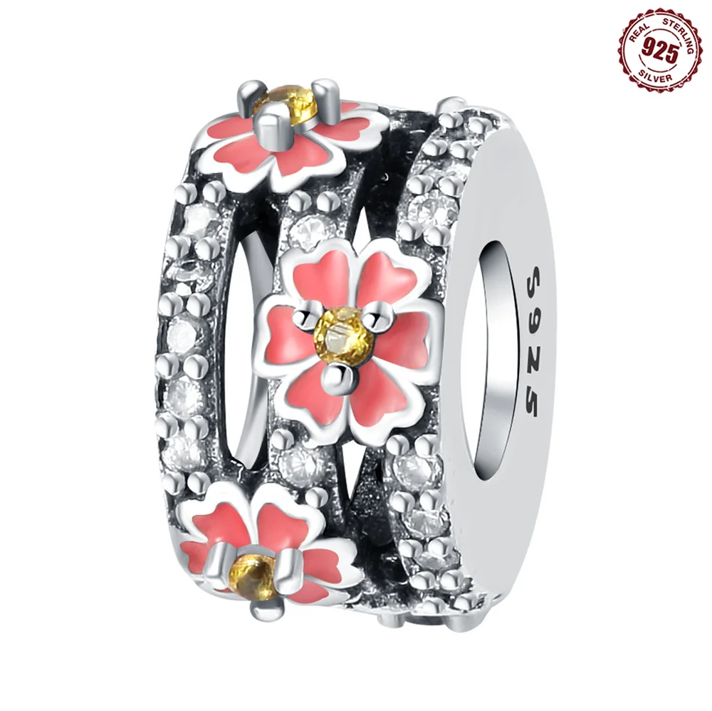 

Original 925 Sterling Silver Charms Luxury Pink Cherry Blossoms Beads Fit Bracelet Diy Women Making Delicate Gift Jewelry