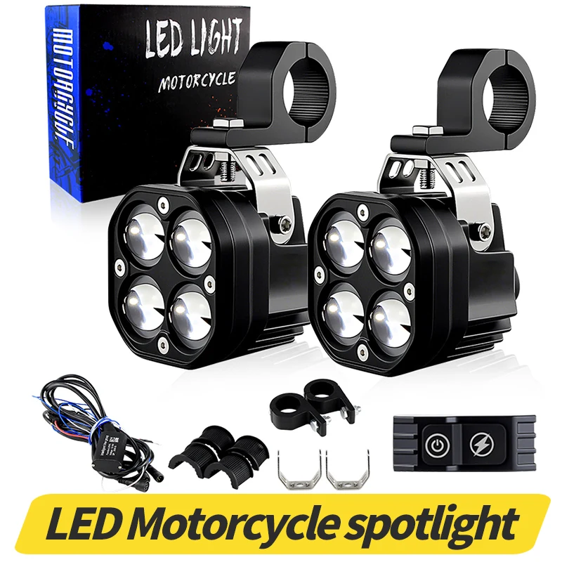 

80W Super Bright 3 Inch Dual Color LED Motorcycle Headlights Spotlights Auxiliary 12V 24V Driving Lamp for 4x4 Car Auto SUV ATV