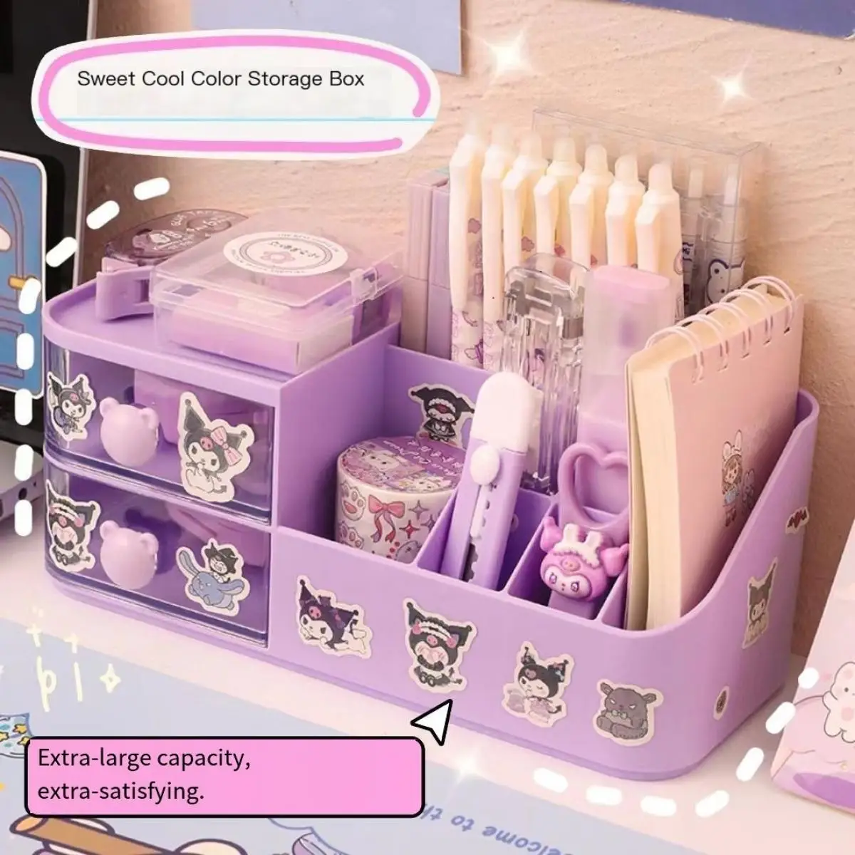 

Sanrio Cartoon Desktop Drawer Kuromi Storage Box Student Cute Multi Layer Partition Pen Holder Cosmetics Jewelry Storage Rack