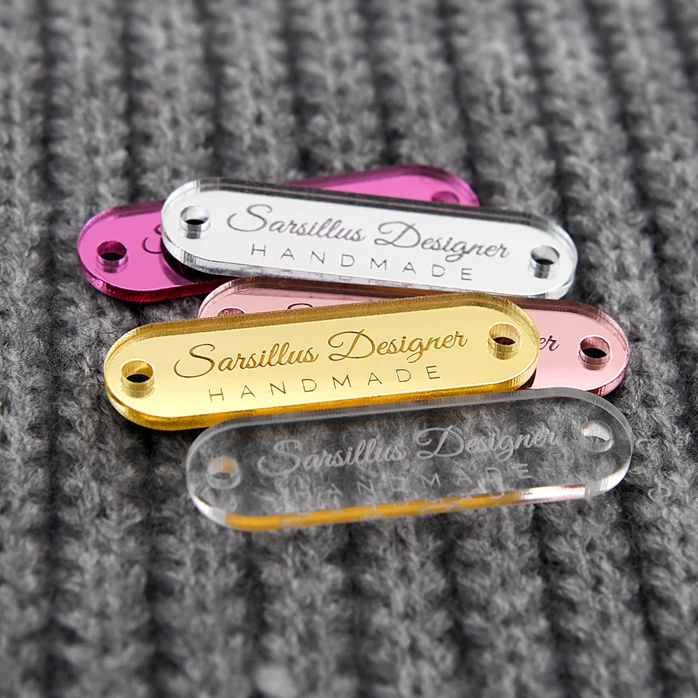 

Custom Mirror Acrylic Tags Laser Engraved 0.47"x1.57" Pre-Punched for DIY Crafts Home Decor Apparel Gifts Custom Text Logo