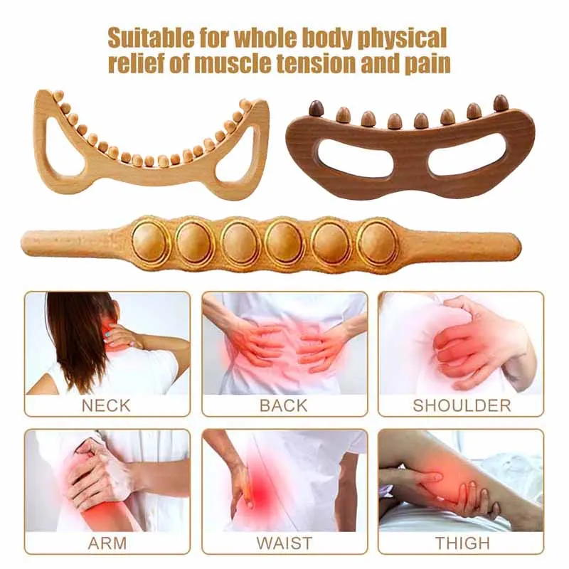 Wood Therapy Massage Tools, Lymphatic Drainage Massager, Handheld Massage Stick & Wood Therapy Tools, for Body Sculpting