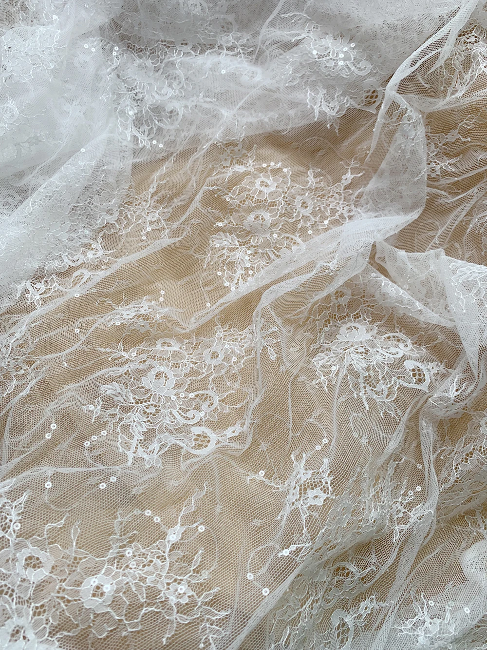 French Wedding Dress Lace Fabric, Sequined, Children\'s Wear, Hollow Sewing Accessories