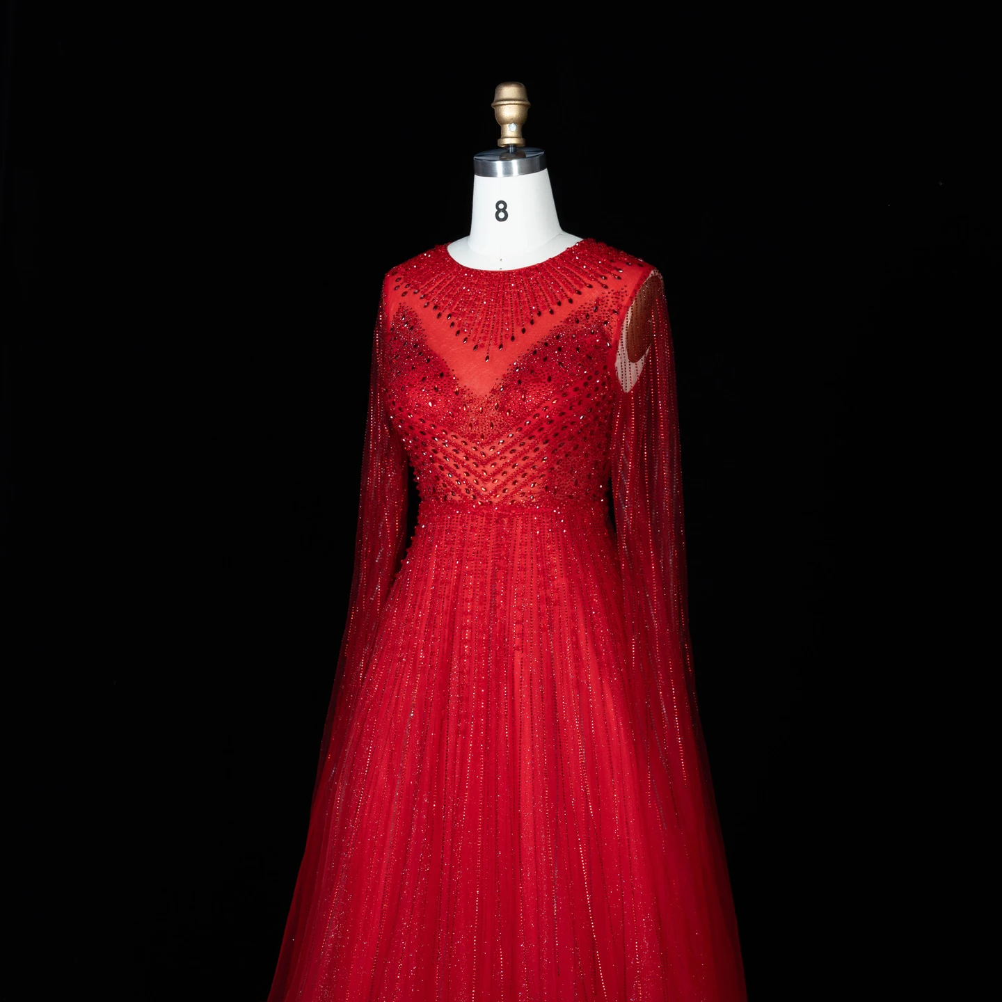 Sharon Said Luxuriöse Dubai Perlen-Kristall-Tüll-Abendkleider Elegante Cape-Ärmel Formelle Ballkleider SS054 Maßanfertigung – Detail 34