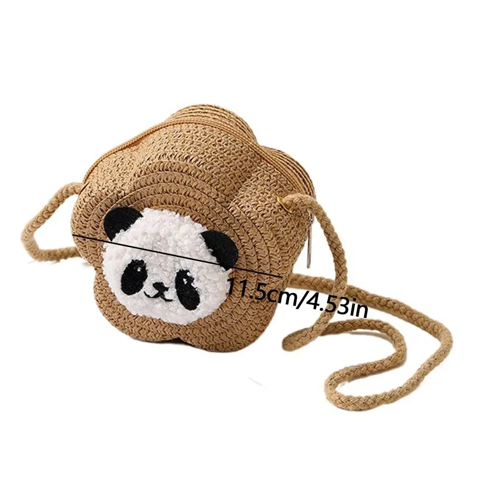 Bolso cruzado tejido de paja, bandolera de viaje con Panda bonito, bolso de playa creativo de Color sólido