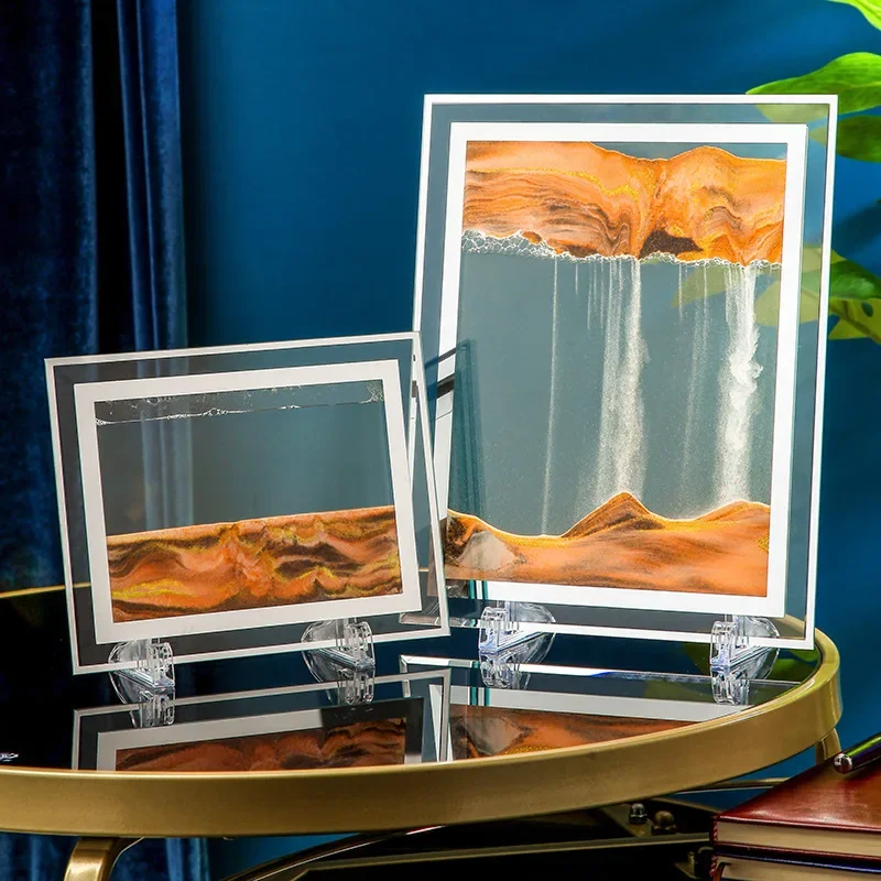 Square Sandscape Moving sand Art Picture 3D Deep Sea Hourglass in Motion Quicksand Craft Flowing Sand Painting Home Decor Gift