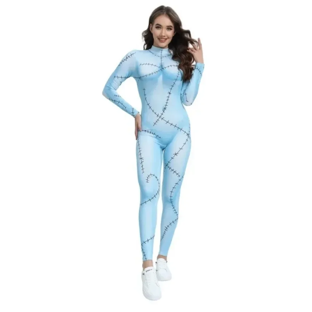 Halloween Anime Cosplay Set para Mulheres, Fright Night Sally, Vestido de Festa, Desempenho Extravagante, Bodysuit Zentai, Filme Anime, Natal