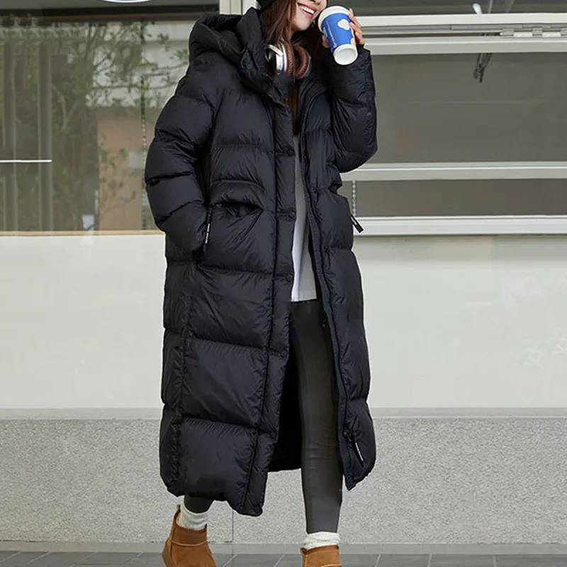 2025 جديد عالي الجودة سميكة بطة بيضاء أسفل فضفاضة المرأة أسفل سترة شتاء دافئ مقنعين طويلة الأكمام المرأة أسفل سترة