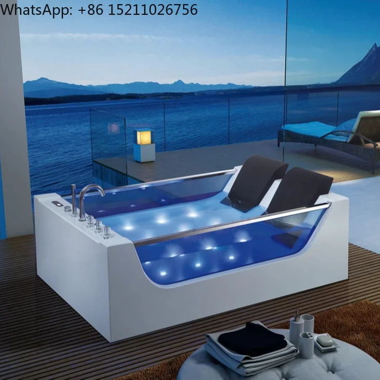 2 Person Portable Freestanding Indoor Whirlpool Massage Bathtub with Drainer Cozy Modern Bathroom Spa Hot Tub