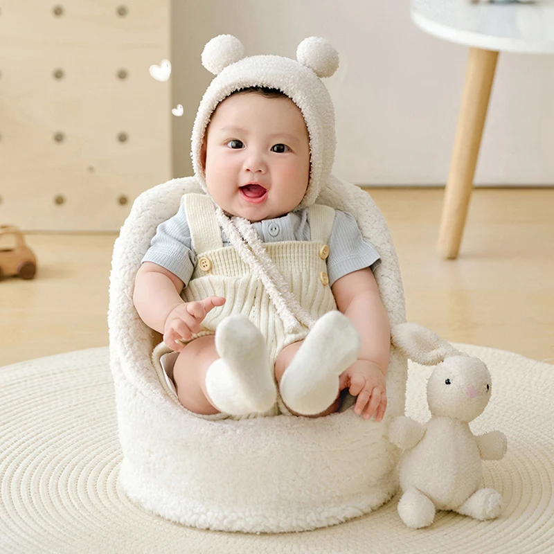 Cute Baby Bear Outfit Knitted Short-Sleeved Overalls Set 100 Days Baby Photography Props Rabbit Toy Newborn Shoot Accessories