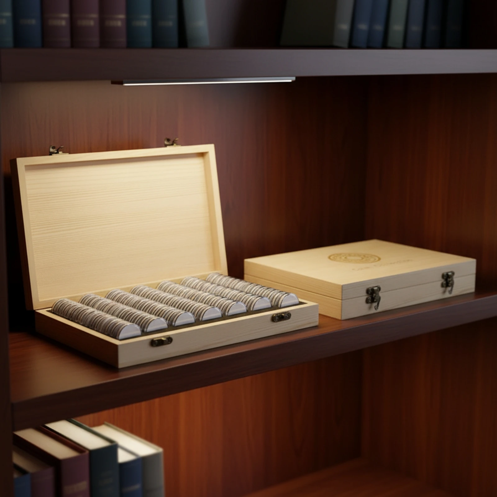 100 Pieces Token Storage Box with Capsules Round Wooden Token Box Universal Eco-Friendly for Numismatists