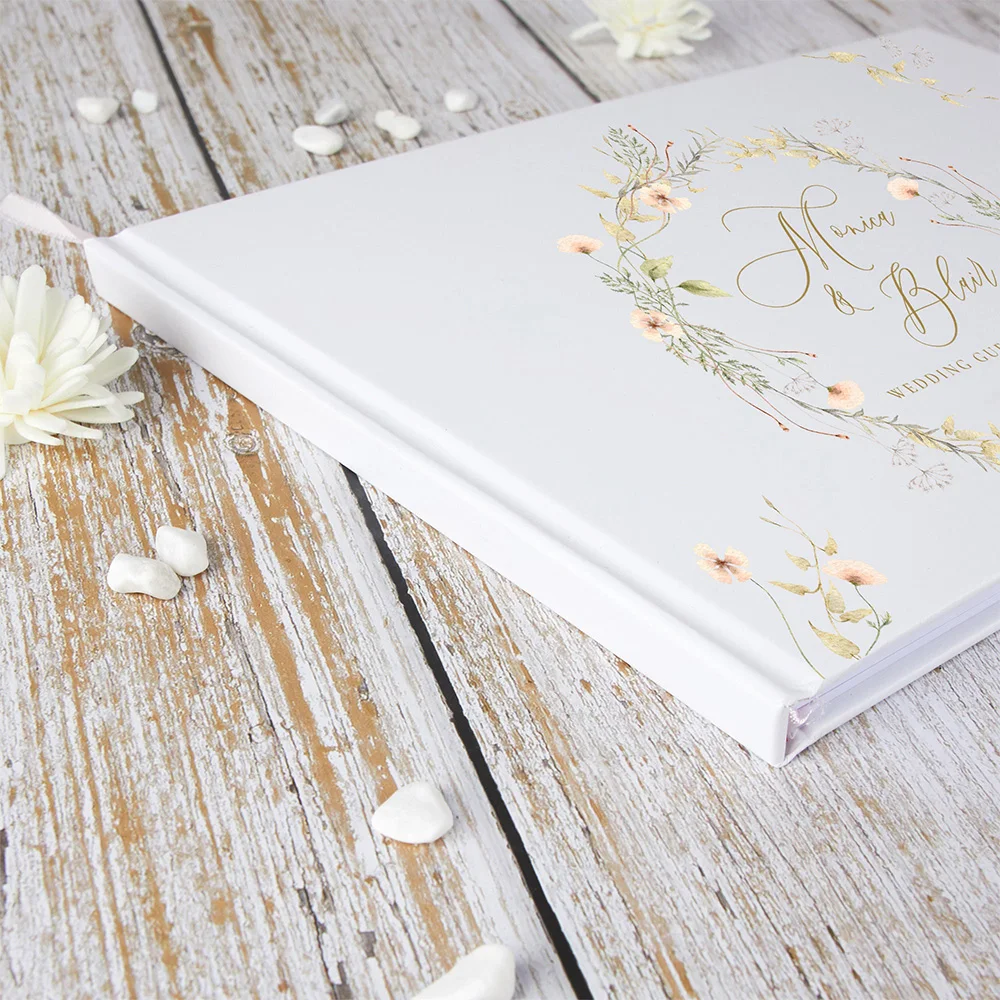 Libro de Visitas de boda personalizado con flores blancas, libro de invitados alternativo para decoración de boda, libro de mensajes, álbum de fotos, regalo de matrimonio