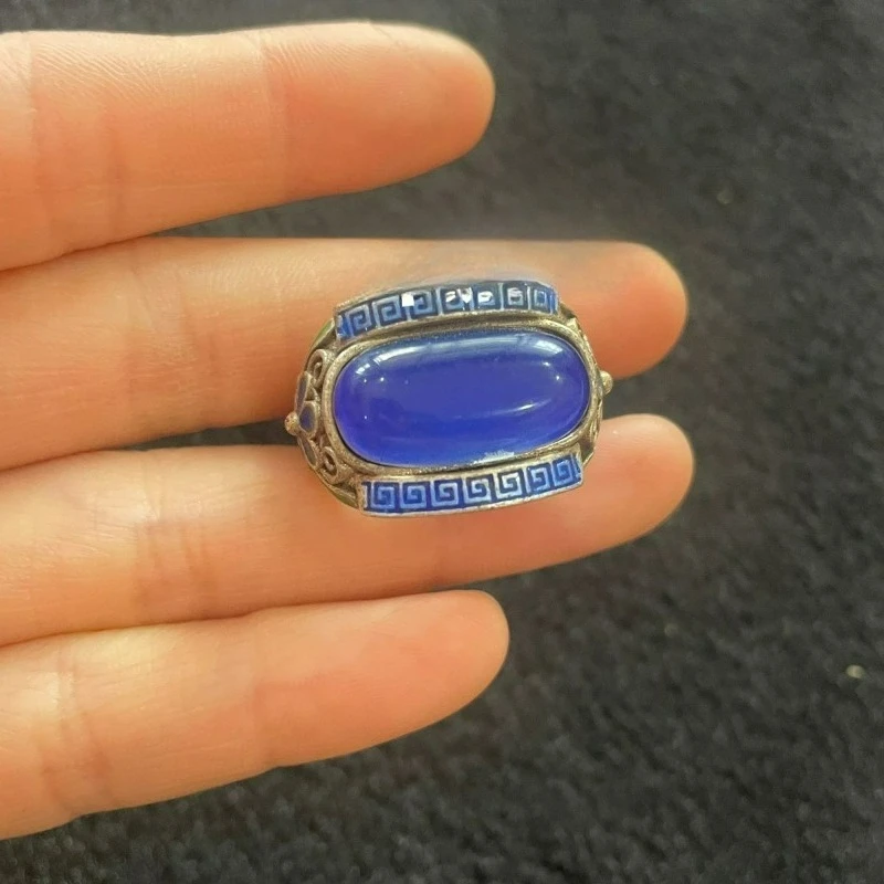 Vintage Tibetan Silver Natural Color Changing Gem Ring, Ethnic Style Adjustable Open Band Finger Jewelry