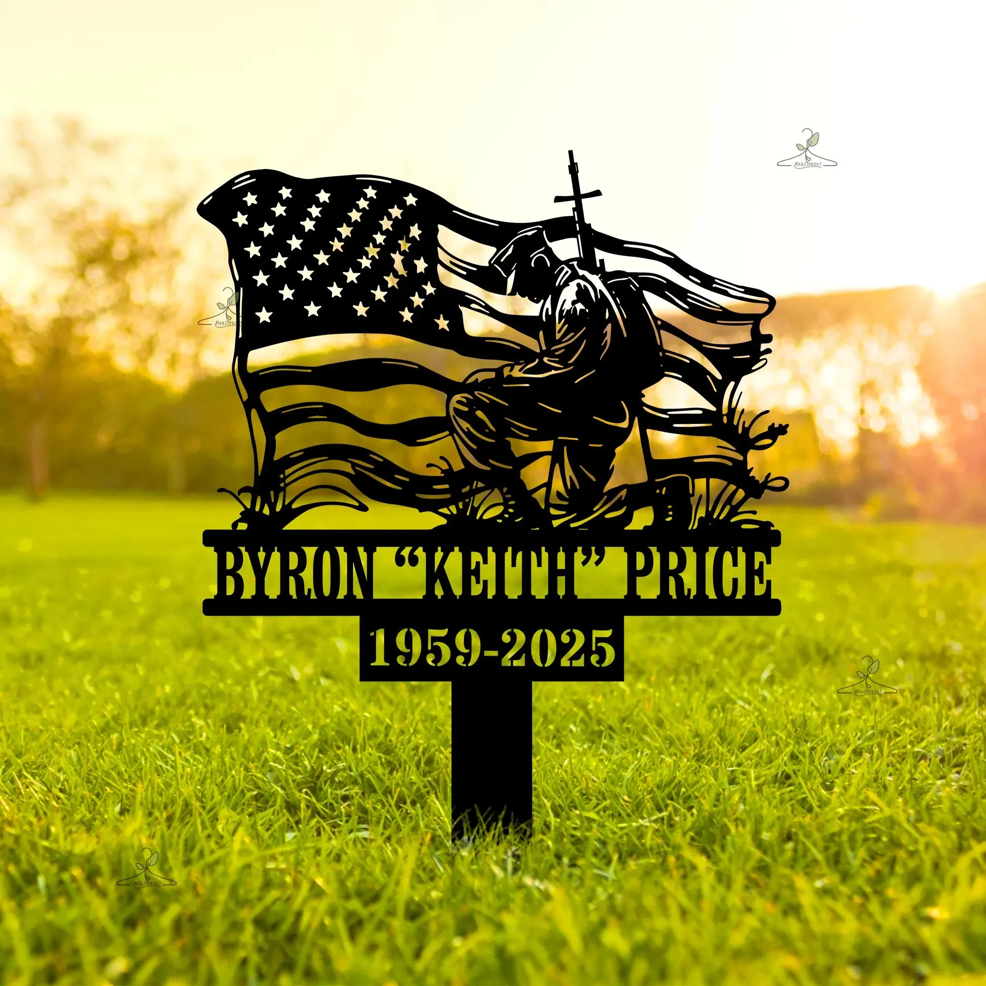 

Custom Military Memorial Yard Stake Custom Veteran Memorial Garden Sign "In Loving Memory Of" Soldier Metal Art Fathers