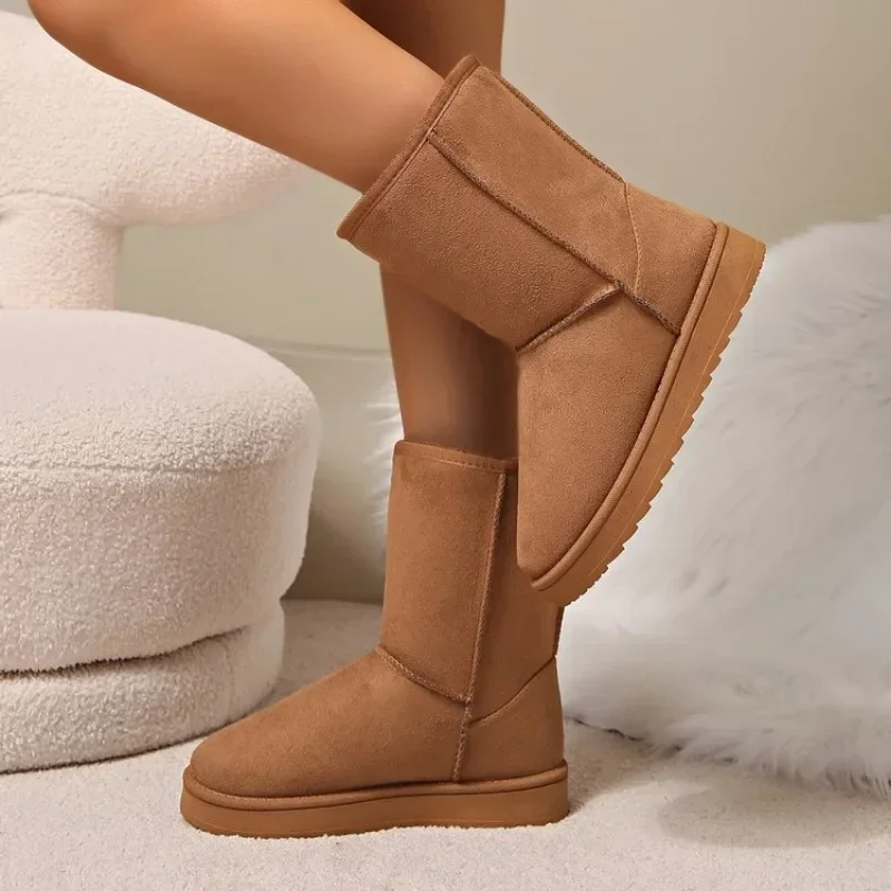 Botas de neve feminina de sola grossa, sola de fundo plano, sapatos quentes, plus size, inverno, novo, 2022