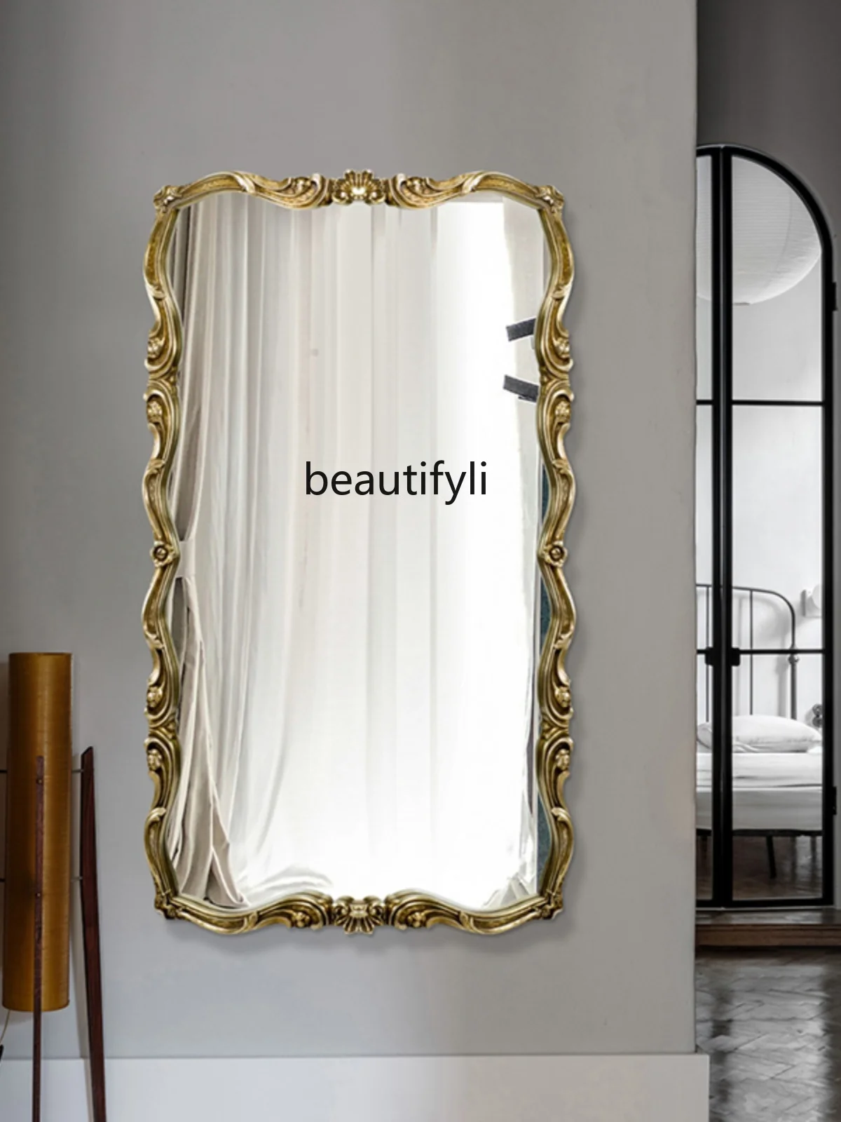 Dressing Mirror European-Style Carved Bedroom Bathroom Wash Basin Wall-Mounted Cosmetic   Large Size Full-Length Mirror