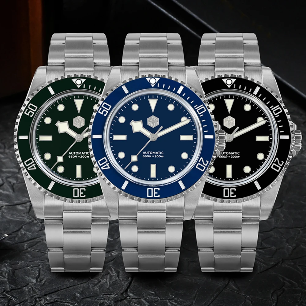 San Martin-Relógio Sapphire mecânico automático masculino, relógio de mergulho de luxo clássico, relógio impermeável, YN55, 200m, BGW9, 40mm, 2023,