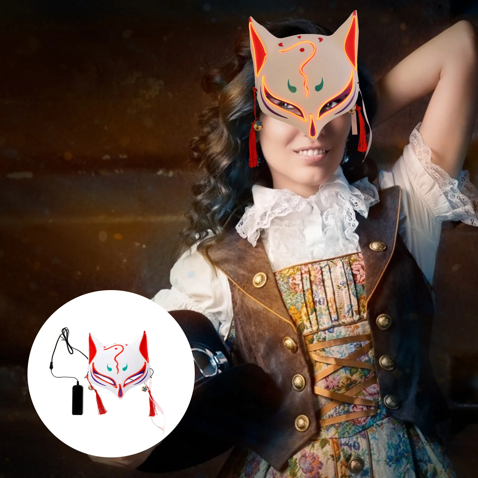 

1Pcs Fox Mask Durable Halloween Plastic Glowing Luminous Costume Party Mask Funny Scary Cosplay Performance Decorative