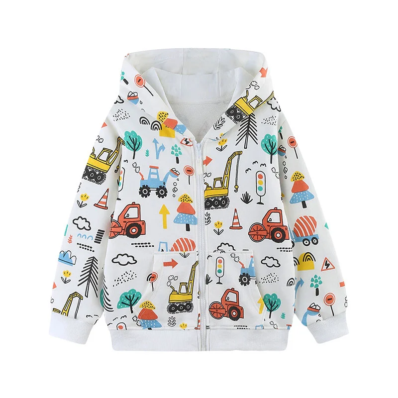 

2-7T Cars Printed Hooded Spring Autumn Outwear Girls Clothes Hooded Shirts With Zipper Hot Selling Children's Jackets Wear