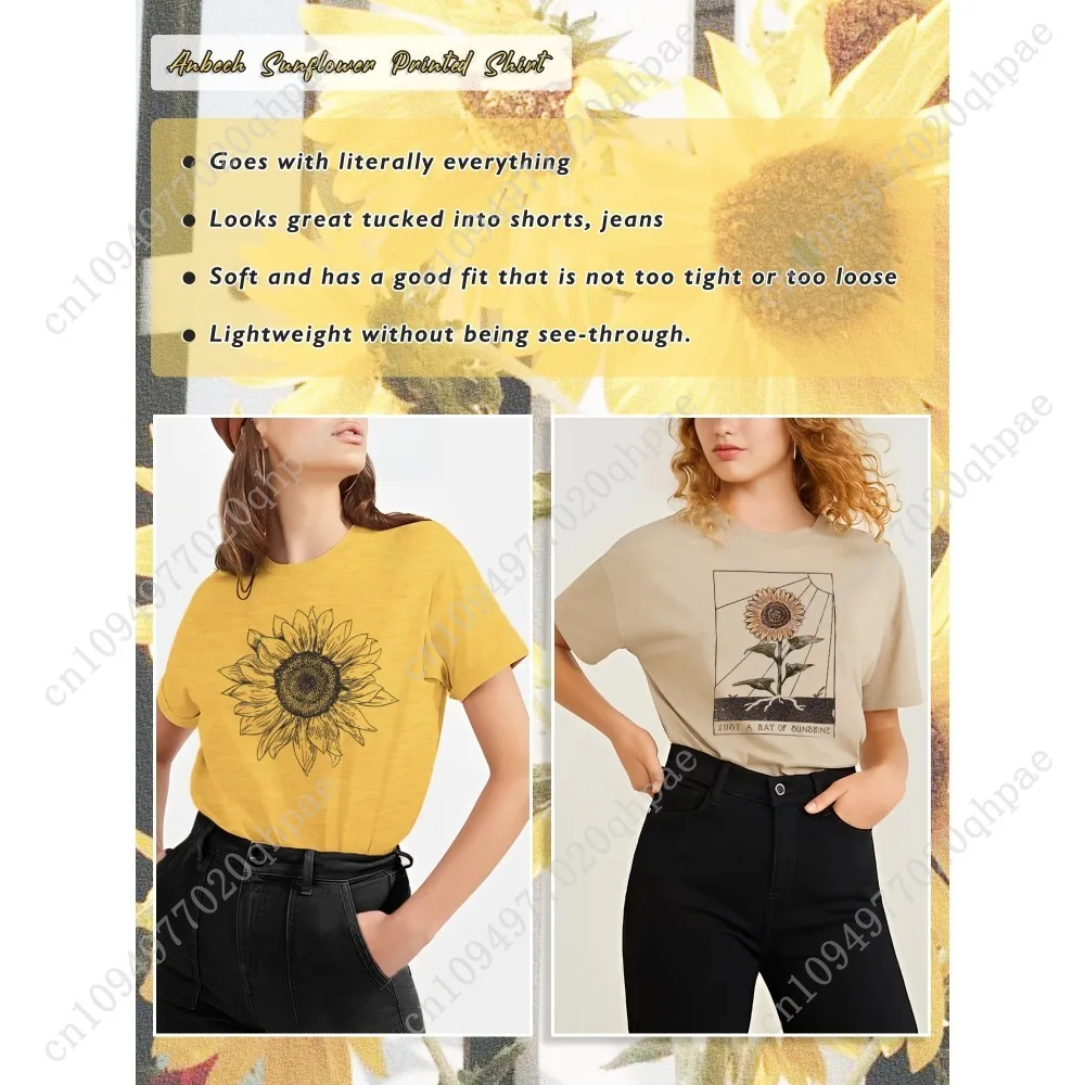 Anbech Sunflower Shirts for Women Short Sleeve Tee Tops Teen Junior Girls Summer Tshirt Clothing