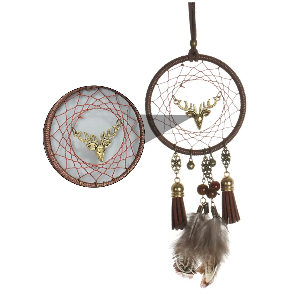 

Deer Head Hanging Pendant Dream Catcher Ornament Car Decoration Wall Dreamcatcher Decor Gift for Home Office Bedroom