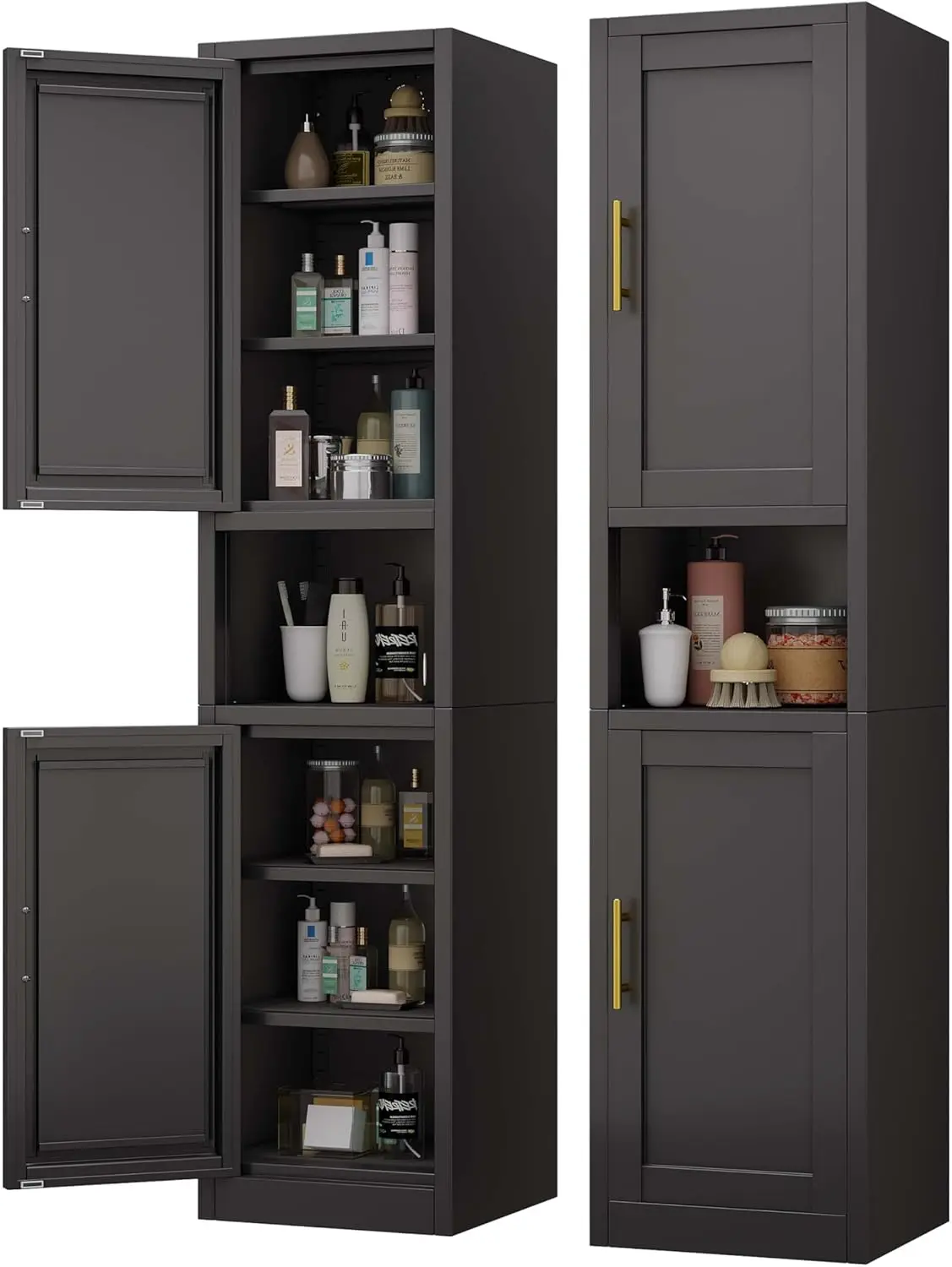 67' Tall Narrow Metal Bathroom Cabinet with 2 Doors & 4 Adjustable Shelves, Black Standing Pantry for Kitchen, Dining Room, Livi