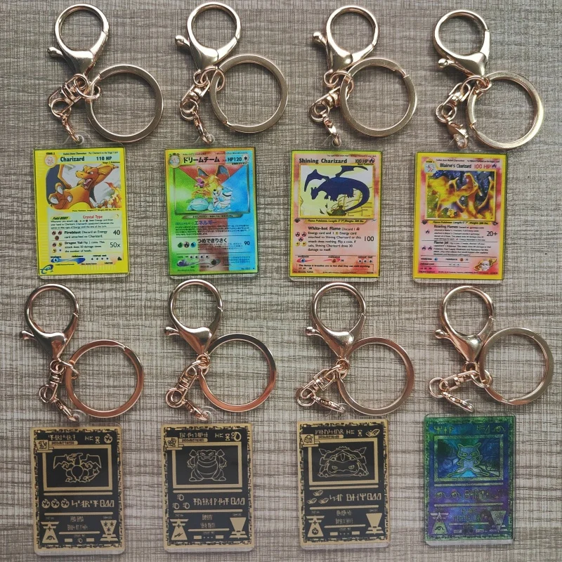 Anime Charizard Keychains Blastoise Venusaur Mewtwo Ptcg Small Card Key Chain Diy Acrylic Action Toy Figures Game Collection