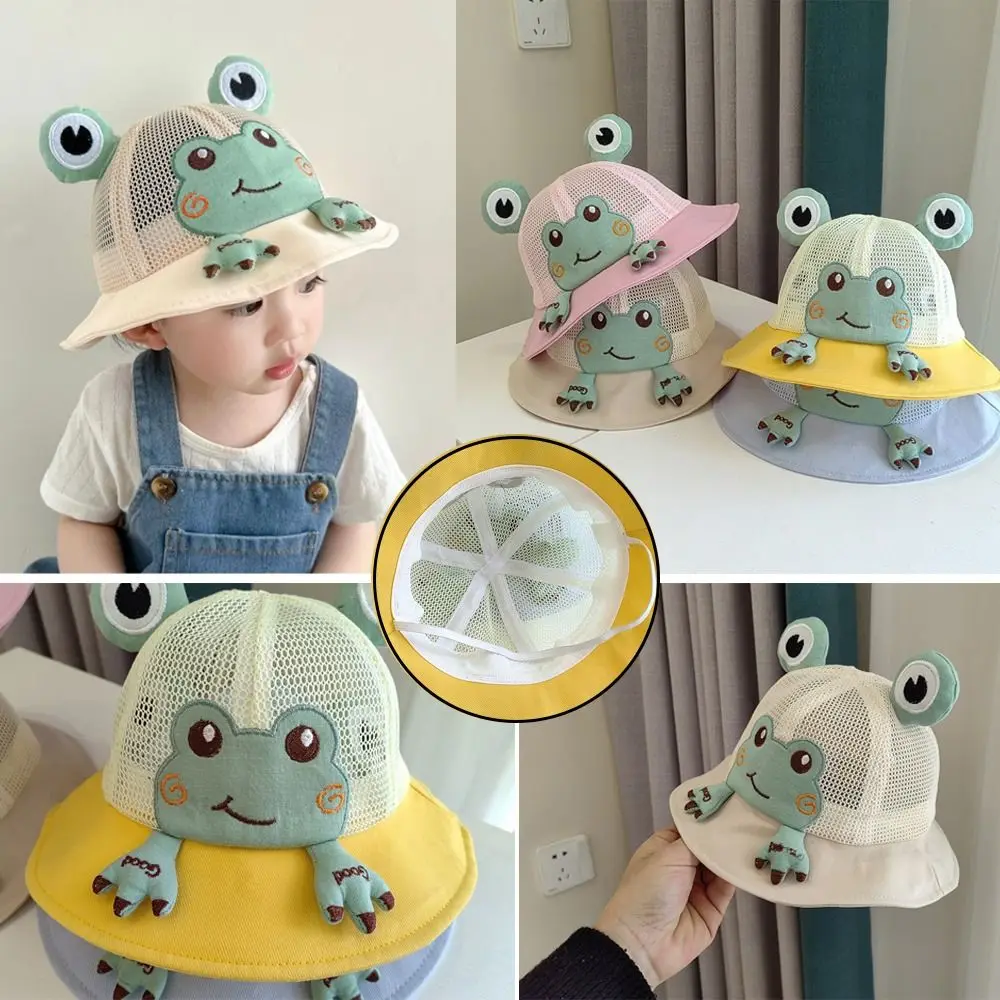 Cartoon Frog Fisherman Hats Cute Thin Breathable Mesh Sunscreen Cap Bucket Hat Toddler