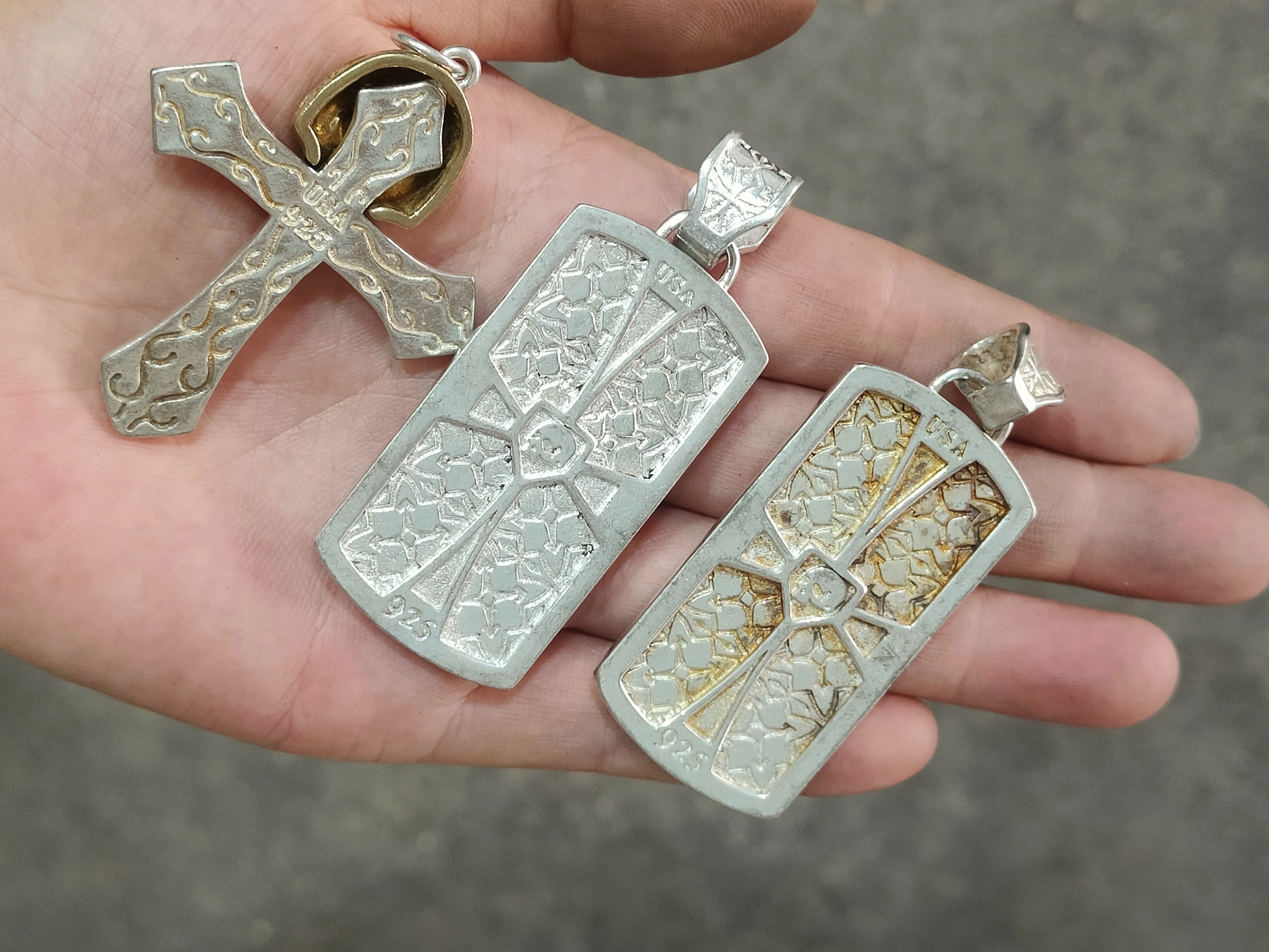 Chinese Tibetan silver multi selection cross amulet national wind Miao silver pendant