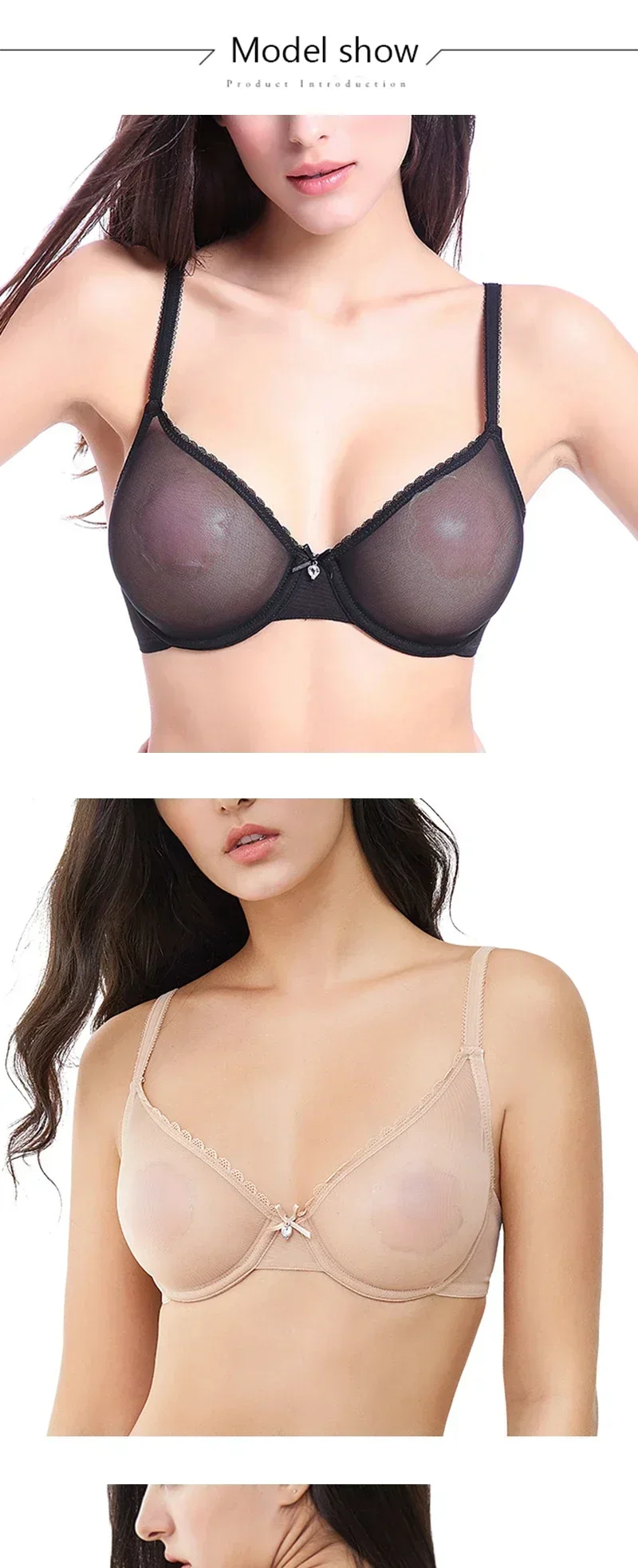 Nowe czerwone przezroczyste biustonosze dla kobiet Plus Size Sexy Lingerie Push Up Lace Mesh Girls Bra Top See Through White Black 40 42 A B C D