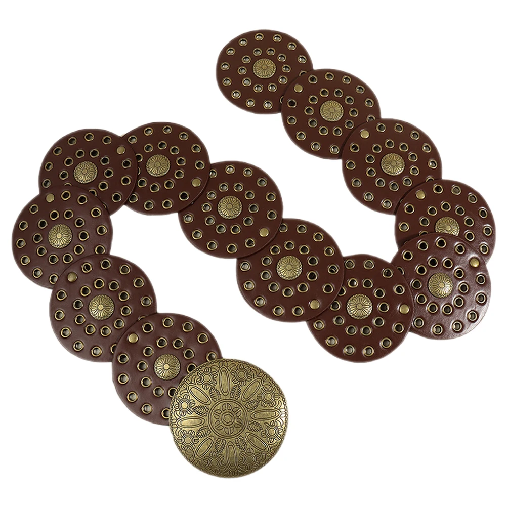 

Retro Metal Wide Belt Brown Boho Disc Waist Concho Cowboy Women Western Chunky Accessories Hollow Decorations Metal Buckle