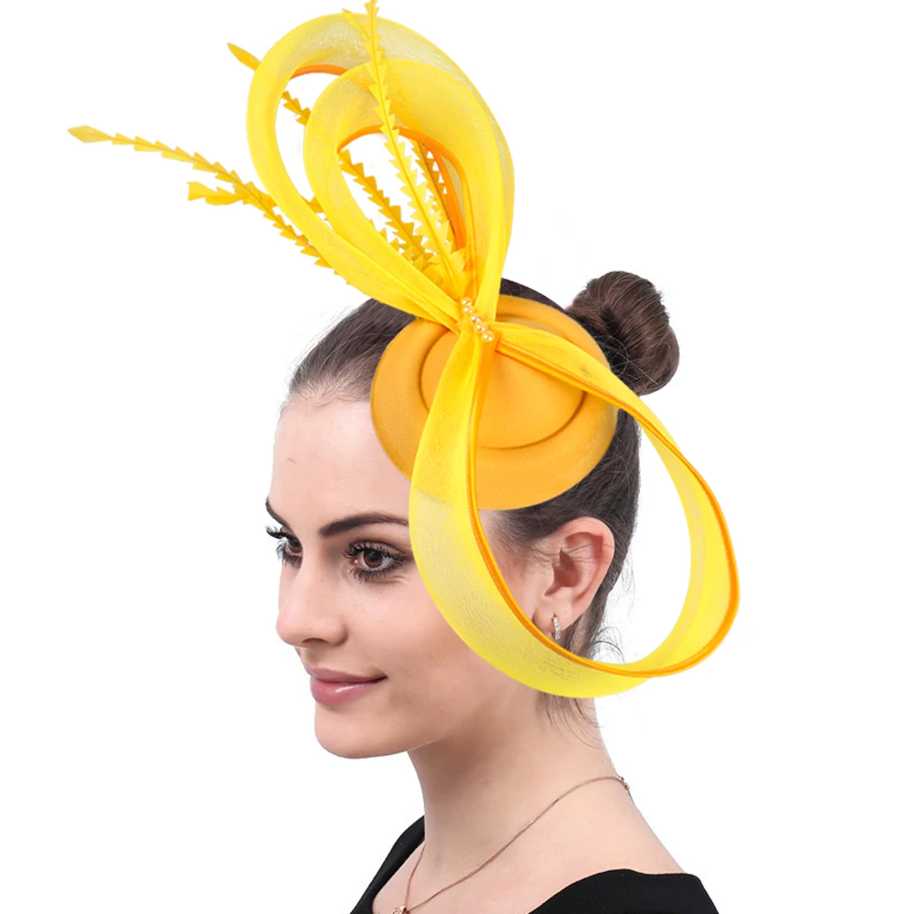 

2025 Nice Crinoline New Big Fascinators Solid Color Wedding Hat For Gorgeous Bride Women Cocktail Tea Party Wild Hair Accessory