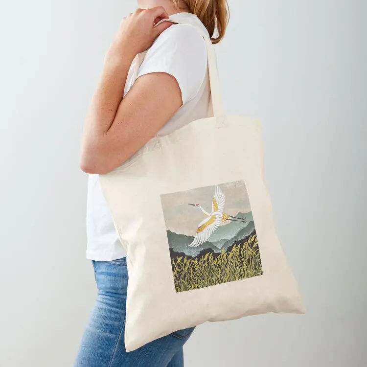 

Flying crane on mountain background Tote Bag Cloth bag Canvas bag shopping cart bags Lady bags