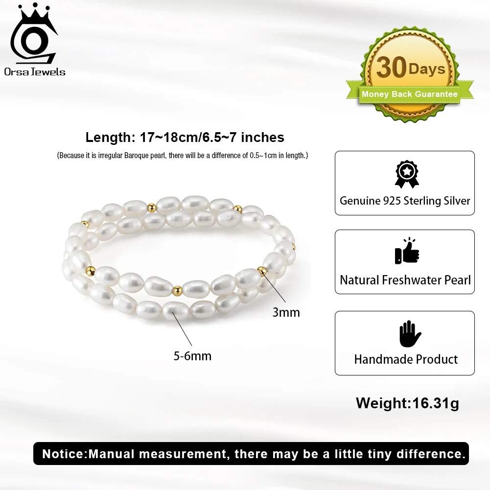 ORSA JEWELS Simple Retro Freshwater Pearls Bracelet For Women Bead Men Bracelet Fashion Party Jewelry Pearl Wristband Gift NMB02