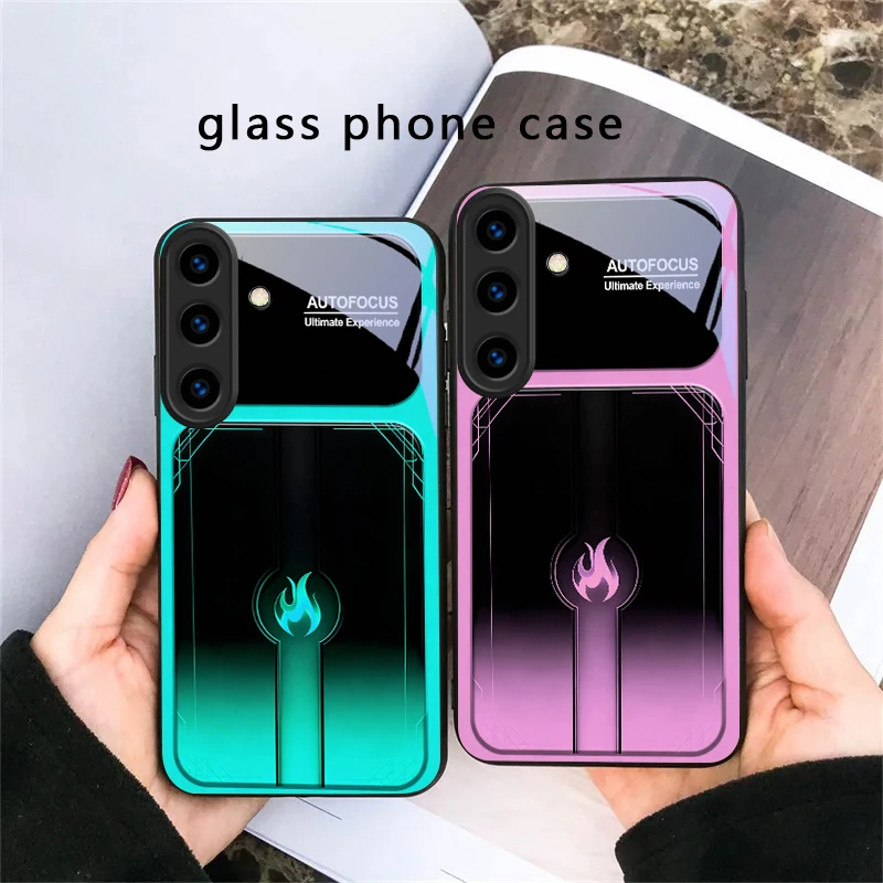 Dazzling purple flames For Samsung Galaxy S20 S21 S22 S23 Plus S24 FE S25 Ultra S26 Edge S25+ 20+ 22+ 24+ Black Glass Phone Case view 6