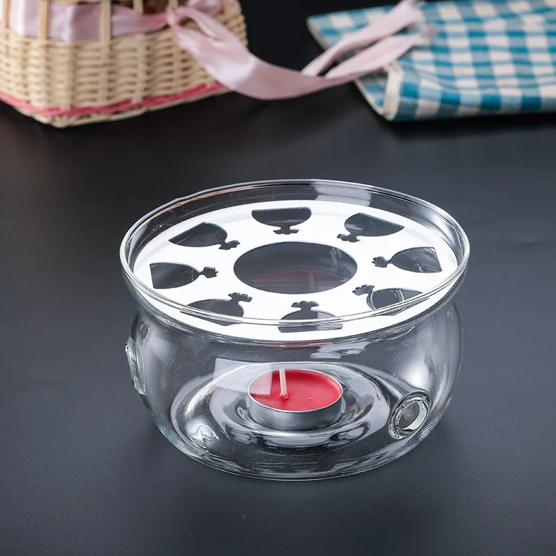 Round Teapot Warmer Ramadan Teapot Heater Base Candle Holder Clear Glass Heat-Resisting Stove