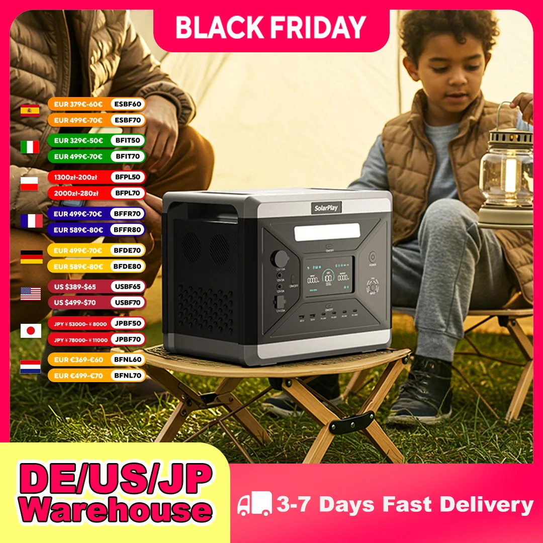 SOLARPLAY Q2501 محطة طاقة محمولة 2160WH LiFePO4 بطارية مع 2400 واط (4800 واط الذروة) مخرج تيار متردد مولد طاقة شمسية لحفلة الحديقة