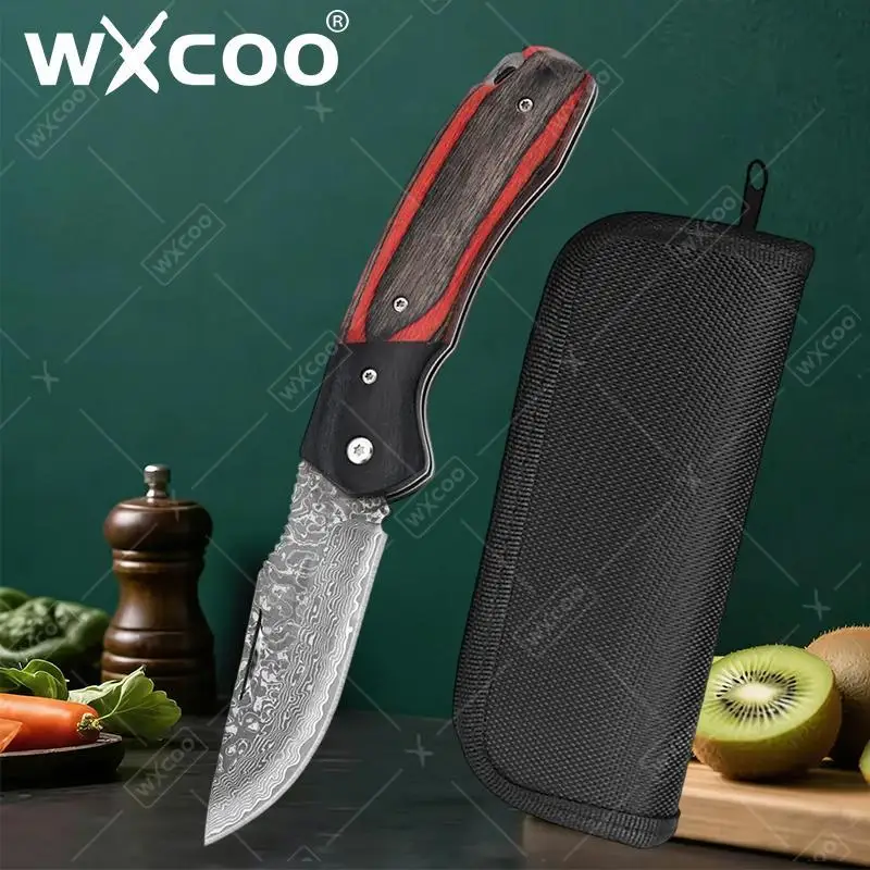 WXCOO Chef Damascus Utility Folding Knife Knife Slicing Meat Fruit Barbecue Boning Knife Kitchen Knives Tool Wood Handle