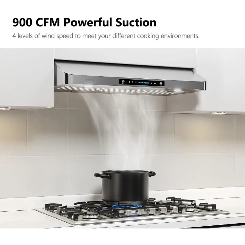 IKTCH 30 Inch Under Cabinet Range Hood with 900-CFM, 4 Speed Gesture Sensing&Touch Control Panel