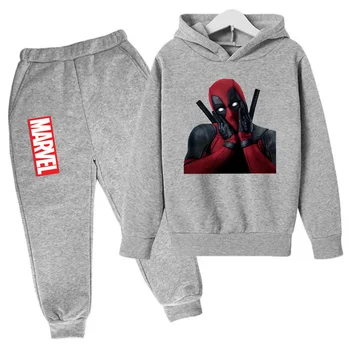 Marvel Deadpool niños sudaderas con capucha traje de pantalón 2 uds conjunto niño niña primavera otoño sudadera ropa chándales niños con capucha Sportsuit