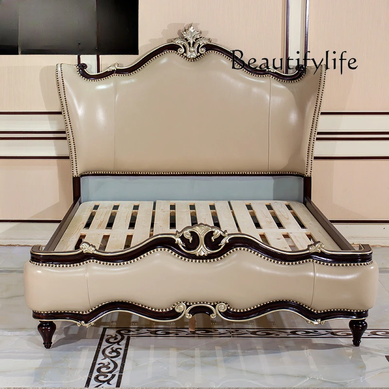 Light luxury neoclassical bedroom home European solid wood bed, villa leather designer style high sense