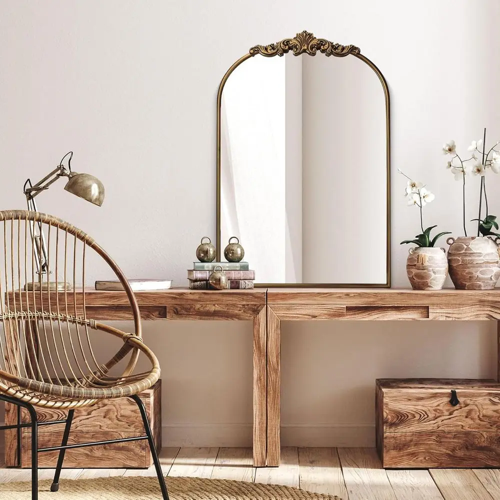 24x36 Vintage Gold verzierter Barockspiegel mit antikem Messingrahmen, ideal für Eingangsbereich, Kamin, Wohnzimmer, Flur oder Badezimmer