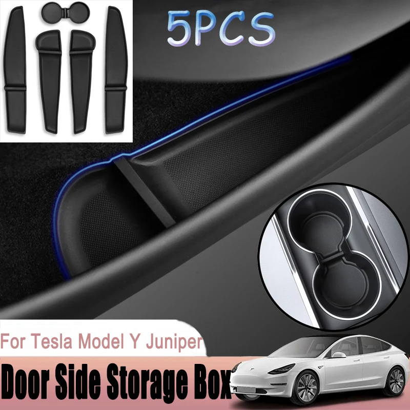 

5PCS TPE Door Side Storage Box Cup Pad Front Rear Door Handle Organizer Car Storage Accessories for Tesla Model Y Juniper 2025