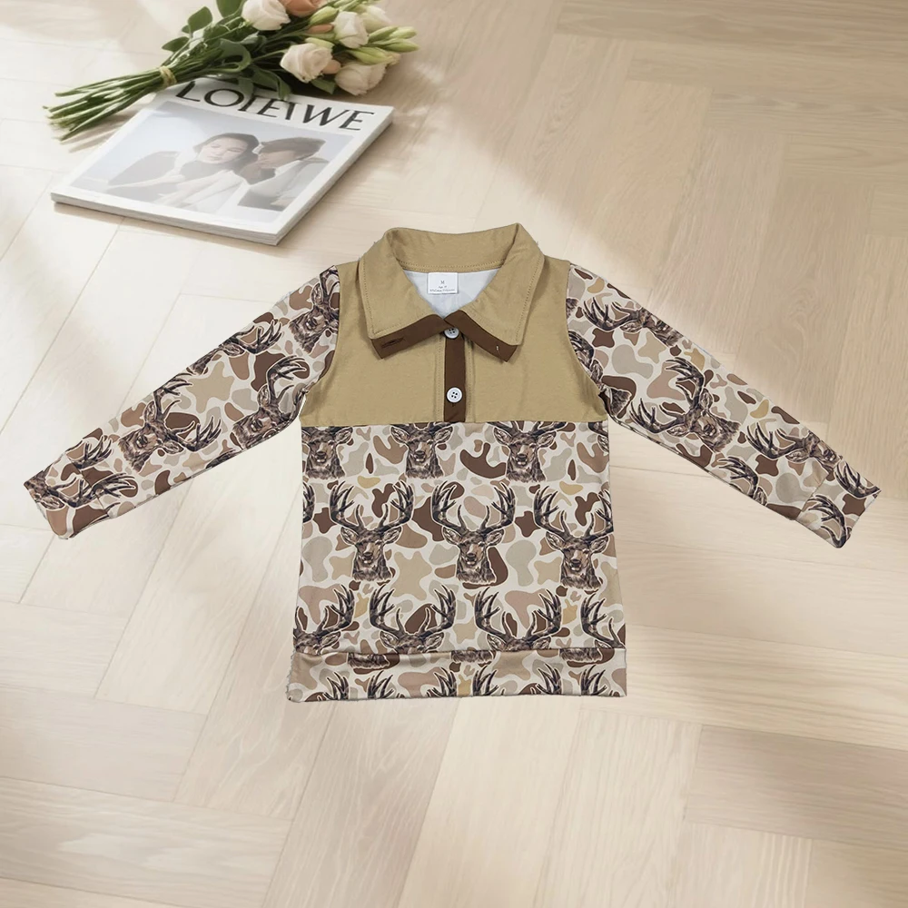 

10.29 Baby Boys Top Baby Boys Khaki Camo Deer Button Hunting Pullovers Top