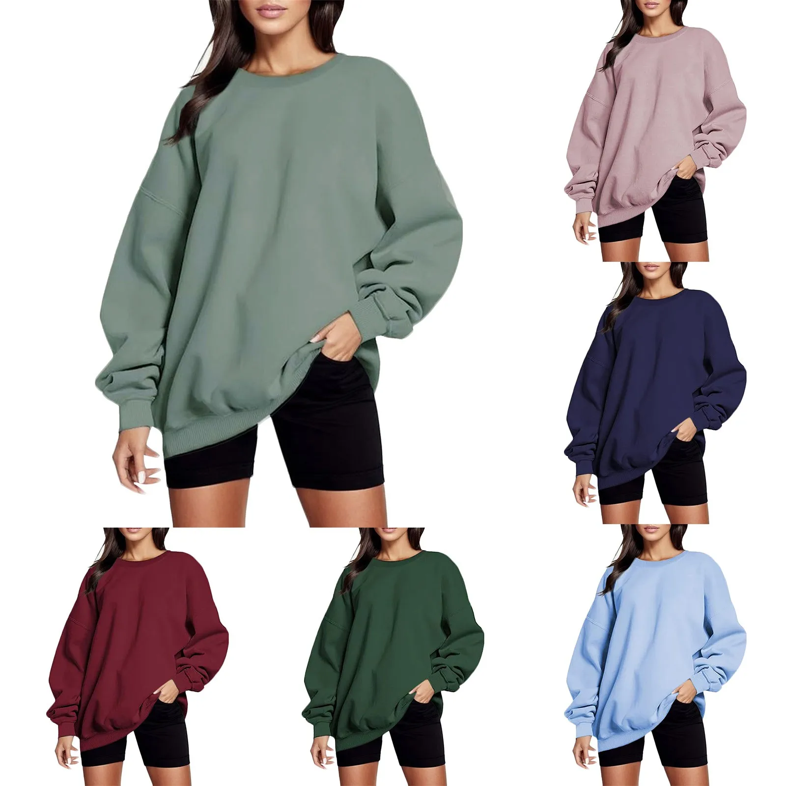 

L Womens Autumn And Winter Loose Top Solid Color Shoulder Sleeve Hoodless Pullover Sweatshirt Sweater Pretty Sweater Women