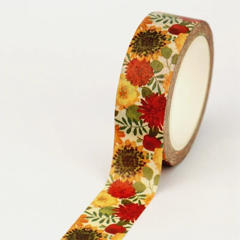 NEW 1PC 10M Deco Sunflowers Leaves Apples Washi Tapefor Scrapbooking Journaling Adhesive Masking Tape Cute Stationary