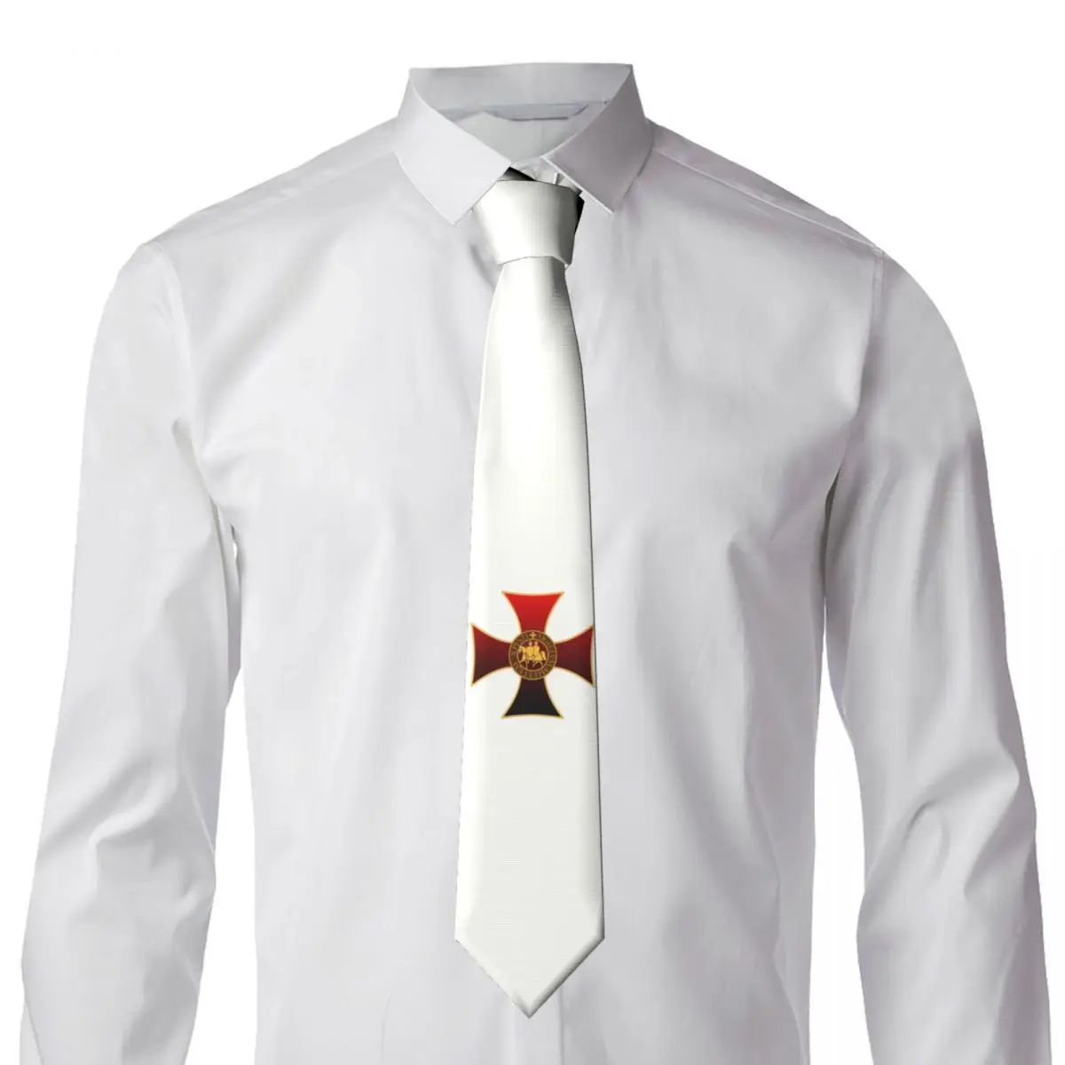 Custom Knights Templar Seal Cross Tie Mens Classic Silk Crusader Neckties for Office