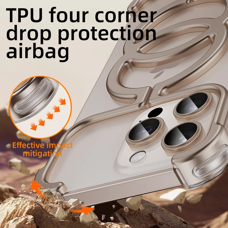 For iPhone 14 15 16 Pro Max For Magsafe Metal 3D Track Cooling Phone Case Aluminum Alloy Frameless Shell Air Bag Shockproof Case
