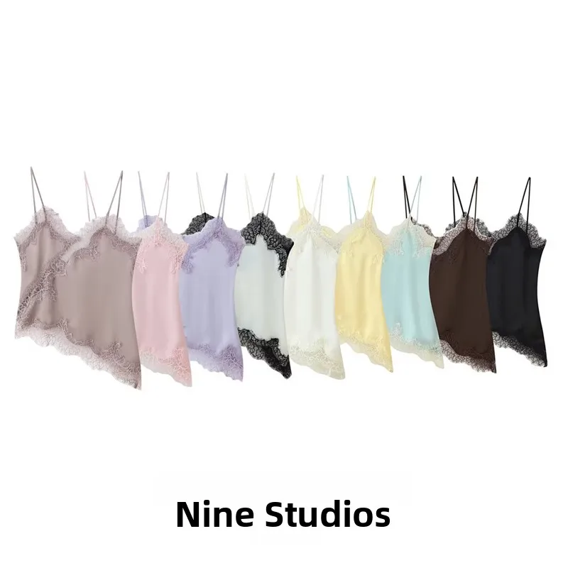 

NINE ZAR Women's Lace Decorative Brtte ort Tank Top Casual Sle 59905 Polyester Material Slim Fit Outerwear